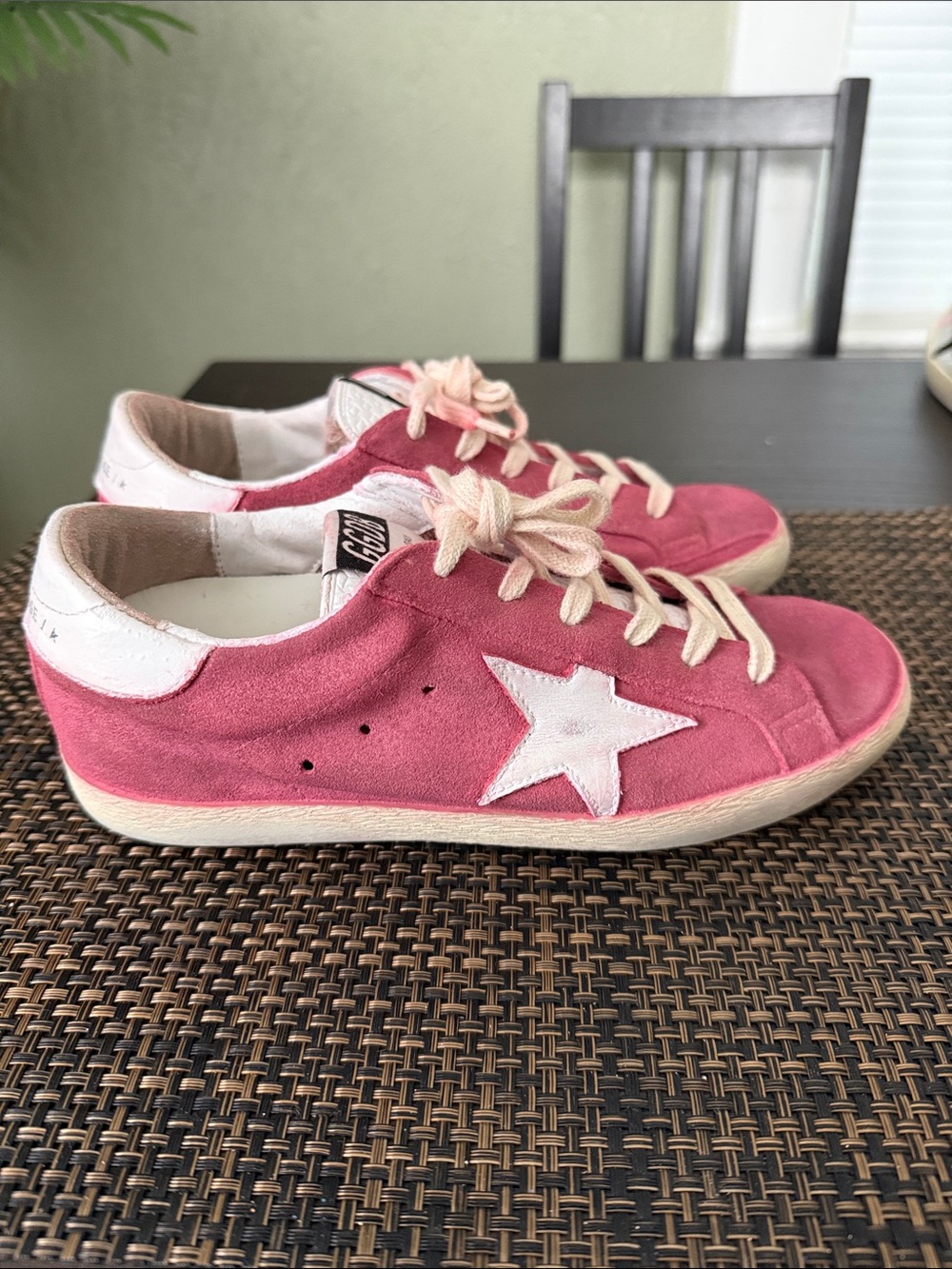 Golden Goose Super-Star Pink and White Suede Sneakers